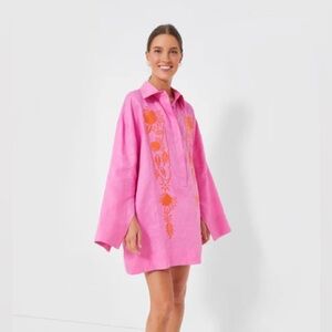 CYNTHIA ROWLEY Pink Embroidered Hemp Mini Dress